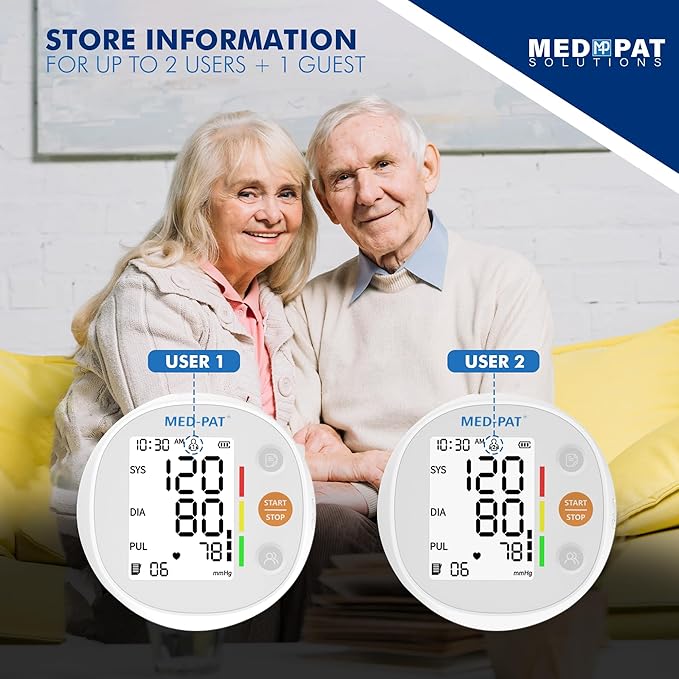 Med-Pat BP-R Blood Pressure Monitor - Digital Automatic Arm Cuff BP Machine - Large LCD, 2 Users, 120 Memories Each - Heartbeat & Still Detection - Portable, Easy - Round Design