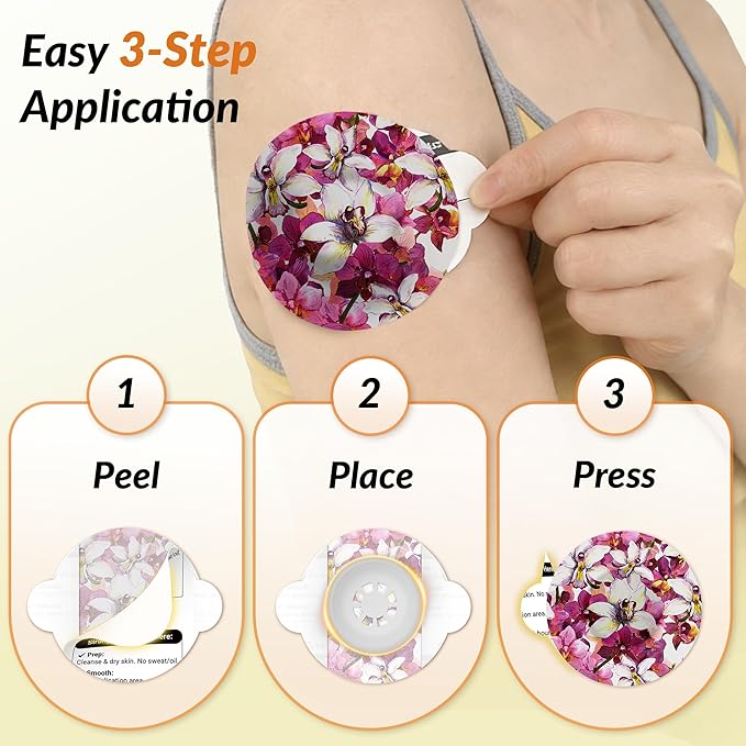 Libre 3 & Plus Sensor Covers Waterproof, Amolyfe 10 Pack Freestyle Libre 3 Sensor Covers, Bump-Proof with Hard Cap for Free Style Glucose Sensor, Easy-Peel Tab 14-Day Protection (Tropical Flower)
