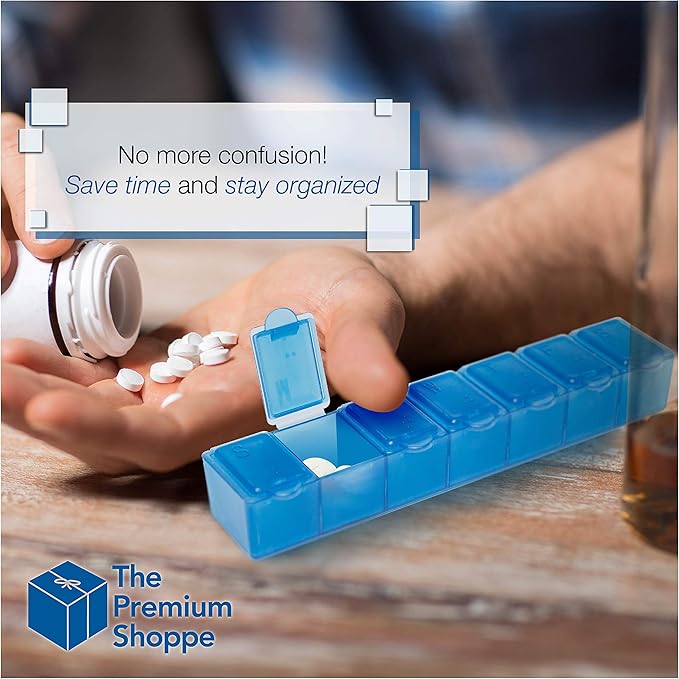USA Merchant - 7 Day Pill Box Small with Snap Close Lids - Weekly Pill Organizer 4 Times a Day or 28 Day Dispenser - Comes with 4 Separate 7 Day Pill Containers for Vitamins, Supplements, and Medicine
