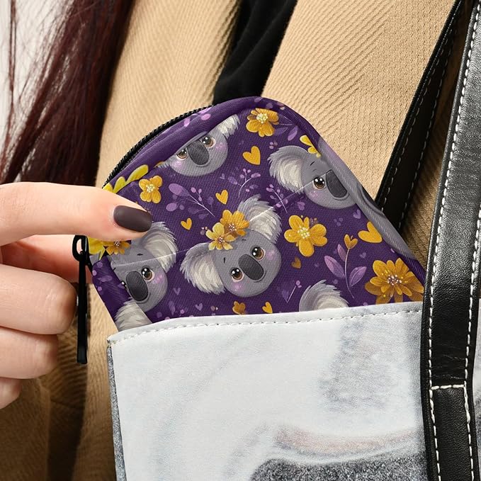 Purple Koala Heads and Flowers Travel Pill Organizer Case Box Container Weekly Portable Vitamin Medicine Holder Storage Bag with Zipper Removable