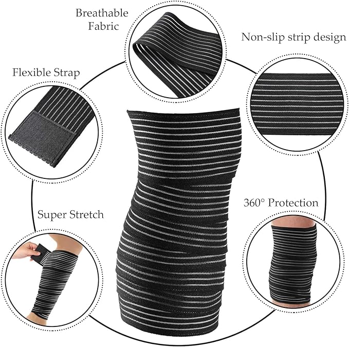 Syhood Compression Bandage Wraps for Leg, Elastic Calf Compression Sleeve Ankle Support, Adjustable Plus Size for Men and Women Stabilising Ligament, Joint Pain, Sports(4 Pieces,71 Inches)