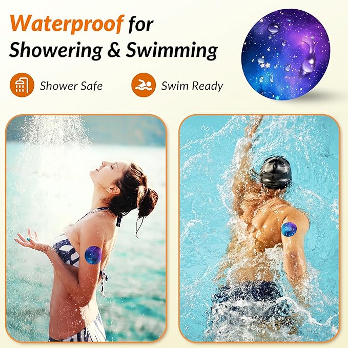 Libre 3 & Plus Sensor Covers Waterproof, Amolyfe 10 Pack Freestyle Libre 3 Sensor Covers, Bump-Proof with Hard Cap for Free Style Glucose Sensor, Easy-Peel Tab 14-Day Protection (Galaxy)