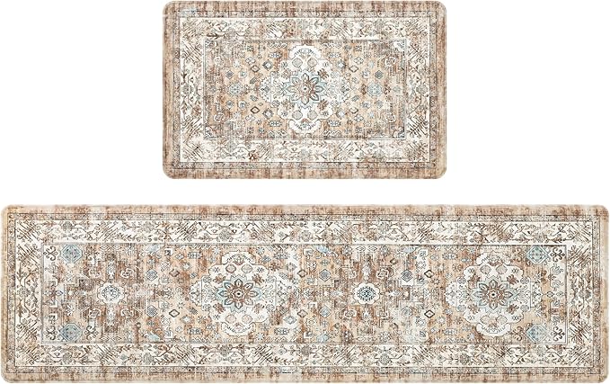 Pauwer Anti Fatigue Kitchen Mat Set of 2 Non Slip Kitchen Mats for Floor Cushioned Kitchen Rugs Comfort Standing Mat Farmhouse Waterproof PVC Foam Kitchen Floor Mat Runner