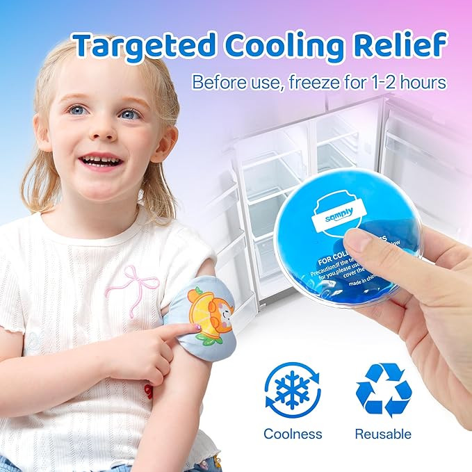 samply Small Gel Ice Packs with Cute Covers, Reusable Cold Packs for Pain Relief, Headaches and Toothaches,Eyes, Face, Cold Compress, Pink and Blue