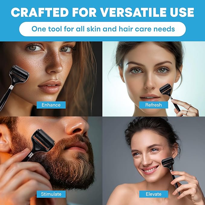 Ultra-Wide Derma Roller for Face - At-Home Microneedling Kit, 0.25 mm Microneedle for Skin Care, Scalp, Hair and Beard, Superior to a Microneedling Pen/Derma Pen