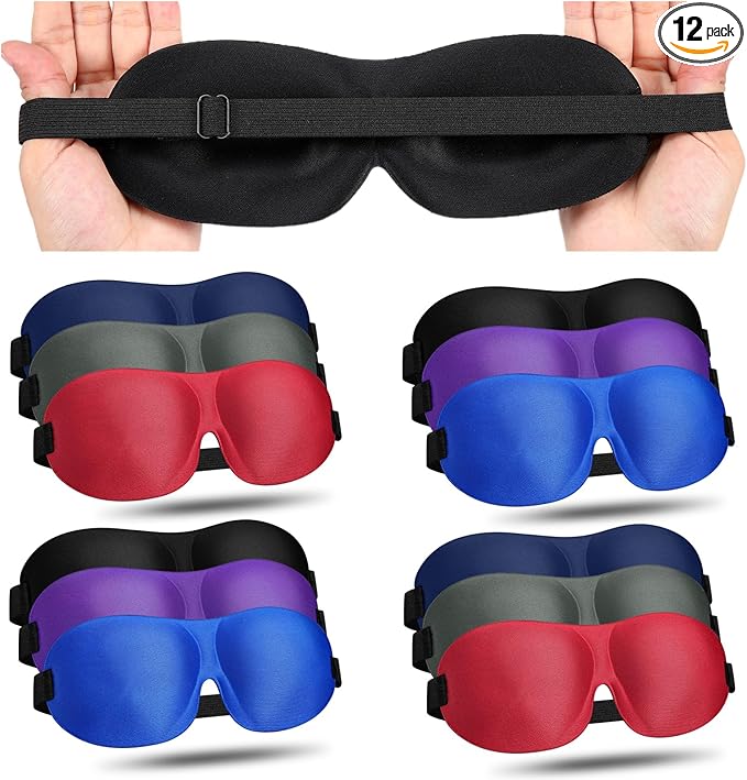 Bonuci 12 Pack Sleep Mask Blackout 3D Eye Mask for Ultralight Sleeping Night Blindfold Eye Covers with Adjustable Strap for Men Women Travel Gift Back and Side Sleeper (Multicolor)