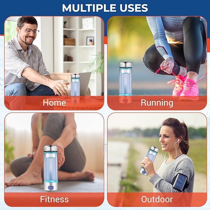 LevelUpWay Hydrogen Water Bottle - Advanced SPE/PEM Technology, Premium Borosilicate Glass, Made for Daily Hydration