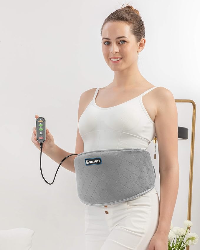 Comfier Heating Pad with Massager,Back Massager with 2 Heat Levels & 3 Massage Modes,Heating Pads for Cramps,Heated Massage Belt for Abdominal, Lumbar,Fit for Women,Men Gray
