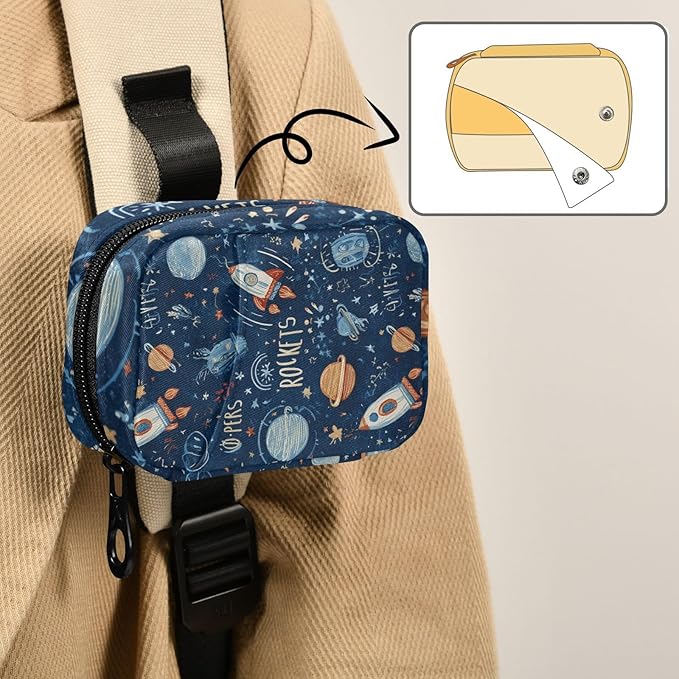 Dark Blue Space Rockets Planets Stars Travel Pill Organizer Case Box Container Weekly Portable Vitamin Medicine Holder Storage Bag with Zipper Removable