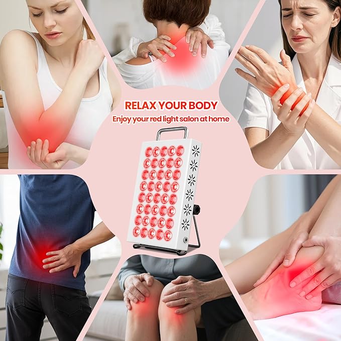 AearKing Red Light Therapy for Face and Body, 660nm & 850nm Near Infrared Red Light Therapy Panel with Adjustable Stand, Portable Dual Chip LED Red Light Therapy Lamp with Timer & 5 Brightness Levels