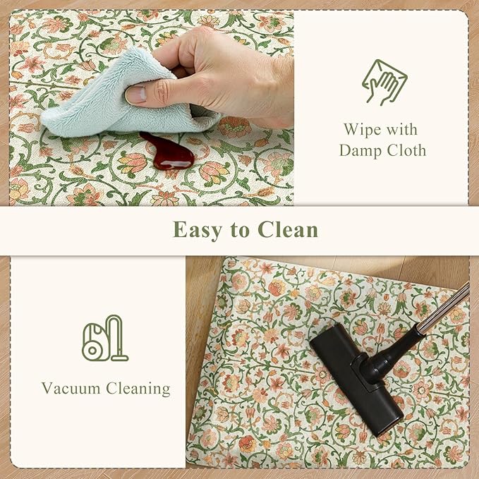 KIMODE Padded Kitchen Floor Mats Cushioned Anti Fatigue,Comfort Memory Foam Ergonomic Standing Carpet for Office Desk,Boho Vintage Sink Rug Non Slip for Laundry,Green/Orange 17.3"x28"