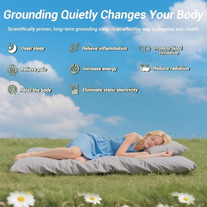 Grounding Sheets Queen,75% Organic Cotton + 25% Silver Fiber, Grounding Fitted Sheet Can Improve Sleep and Sub-Health, Anti-Static,with 15 ft Gounding Wire(Gray,60"x80"x13")