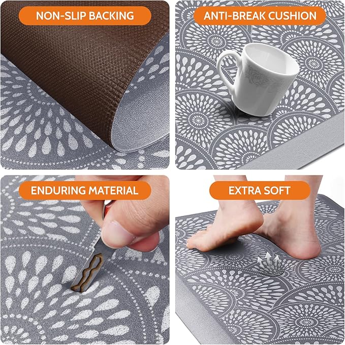 Mattitude 4/5 Inch Kitchen Mat, 17.3x28in Heavy Duty Ergonomic Comfort Foam Standing Desk Mat, Waterproof Non-Slip Standing Mats and Rugs for Kitchen, Office, Grey