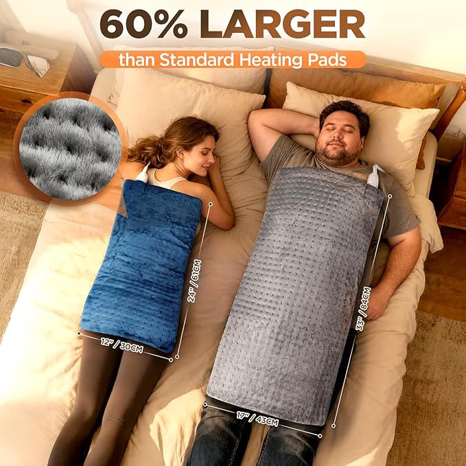 17''x33'' XXXL King Size Heating Pad with 4 Temperature Settings & 2 Auto-Off Countdown Timers, Pain Relief for Back/Neck/Shoulders/Abdomen/Legs, Christmas Gifts for mom dad (Gray)
