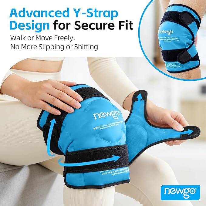 NEWGO Ice Pack for Knee Injuries Reusable, Knee Ice Pack Wrap Around Entire Knees for Replacement Surgery Recovery, Gel Cold Pack Wrap for Meniscus Tear, ACL, Swelling Pain Relief - Light Blue