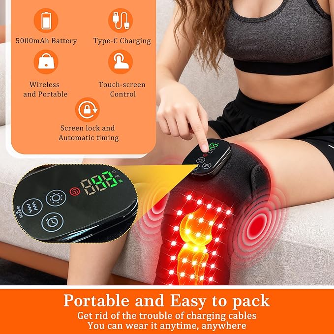 2PCS Knee Massager with Heat and Red Light Therapy, 660nm&850nm Red Light Therapy Heated Device for Knee Elbow Shoulder, Pain Relief Knee Brace for Women Grandma & Grandpa