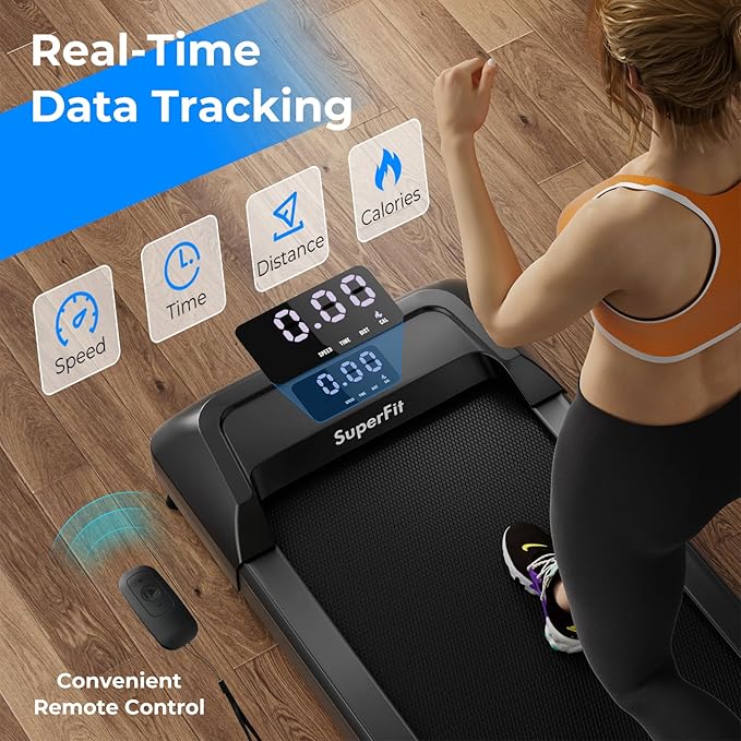 GYMAX Walking Pad, 2.25HP Under Desk Treadmill with LED Display, Remote Control & 7-Layer Belt, Compact Portable Jogging Running Machine for Home Office Small Space