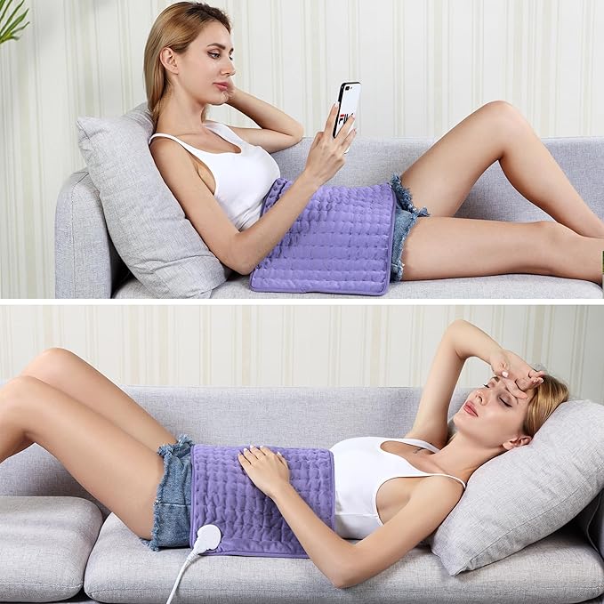 Electric Heating pad with 6 Heat Settings, Auto Shut Off, Dry Electric Heating for Back Neck Knee Arms Legs Shoulder Heat Pads for Christmas Birthday Father's Day Mother's Day (24"X12", Light Purple)