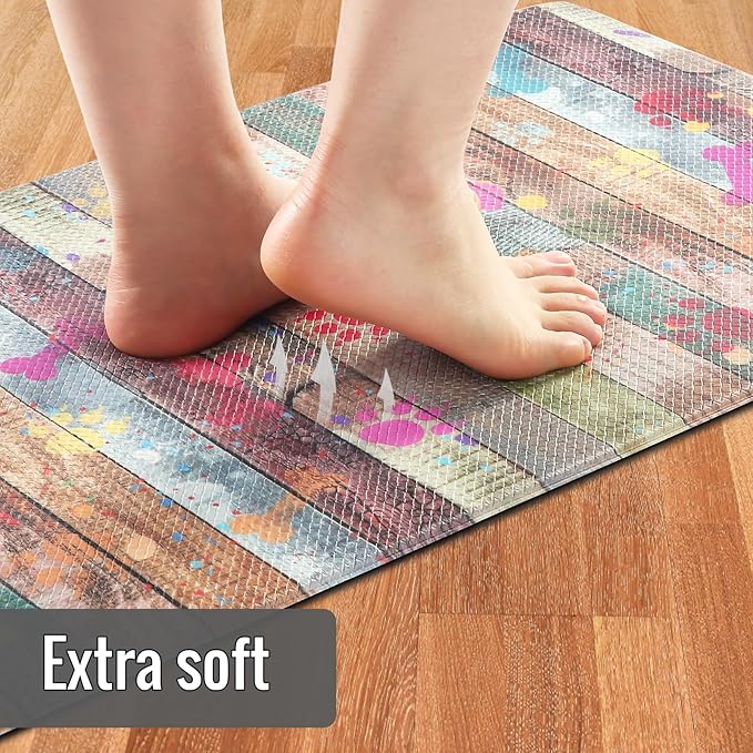 Farmhouse Kitchen Mats Cushioned Anti Fatigue Mats for Kitchen Floor Waterproof Kitchen Mats and Rugs Comfort Standing Mat for Kitchen, Laundry Room, Colorful Dog Paw and Bone(Green/Multicolor)
