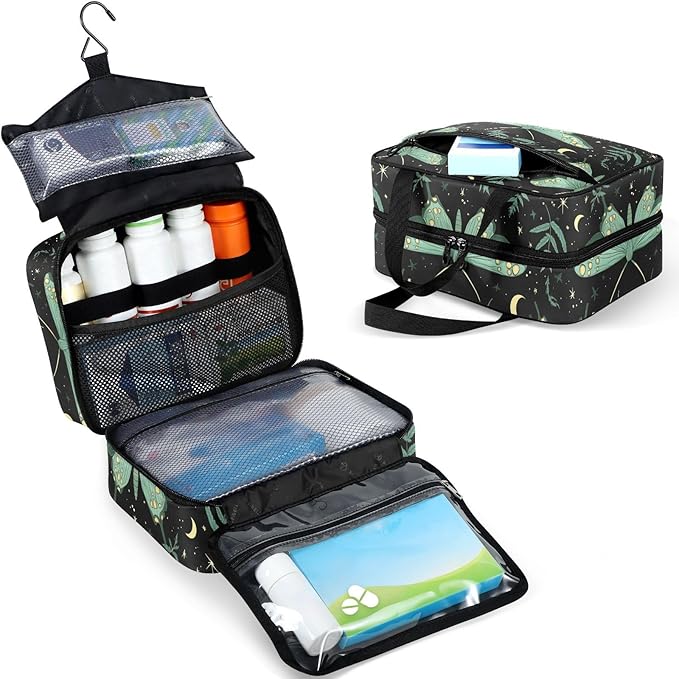Fustylead Black Green Luna Moth with Ferns Large Medical Storage Bag with Zipper Empty First Aid Bag Trauma Kit for Traveling Hiking Camping Backpacking