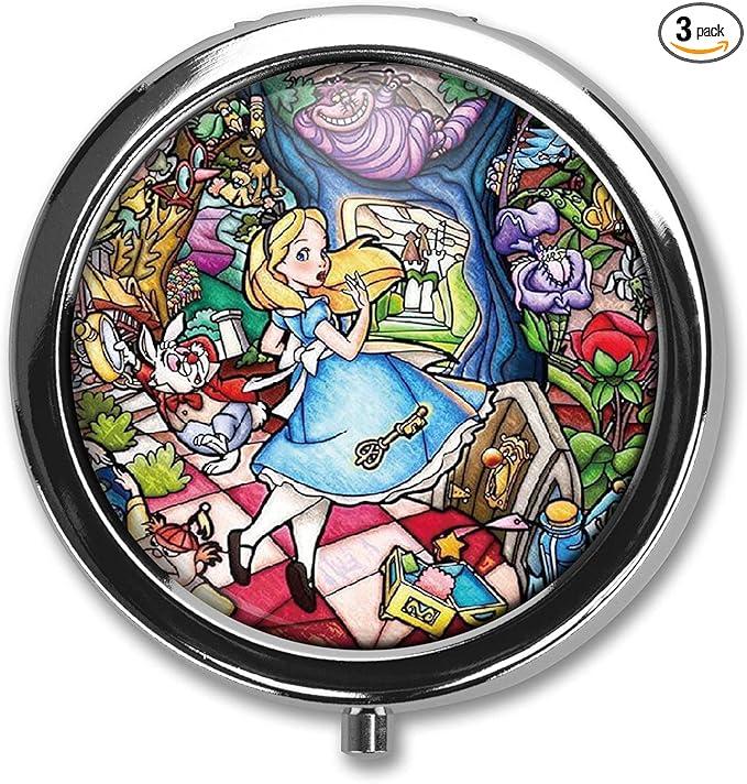 Little Princess Custom Round Silver Pill Box Pocket 2.1 inches Medicine Tablet Holder Organizer Case