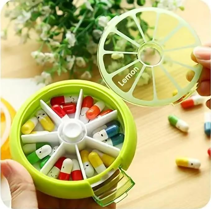 Rotating Daily Pill Dispenser. Weekly 7 Compartments Large Medicine Pill Organizer. (Orange). 2 Units Pack