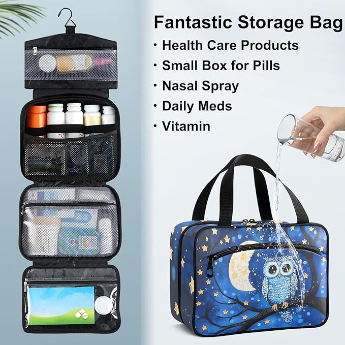 Fustylead Owl Birds on Branch in Night Sky Oil Painting Travel Medicine Organizer Bag Home Storage First Aid Kit Large Pill Case with Zipper for Pill Bottle, Vitamins, and Medical Supplies