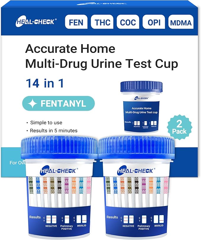 [2 Pack] 14 Panel Multi Drug Test Kit with Fentanyl (FEN), HEAL-CHECK Professional Drug Urine Test Cup for Workplace, Rehab & Home Use –THC, AMP, BUP, BAR, BZO, COC, MET, MDMA, OPI, MTD, OXY, PCP, PPX