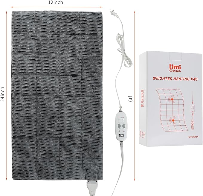 Heating Pad for Back - Weighted Heated Pad for Neck, Shoulder, Cramps and Knee, 3 Massage Modes & 3 Heat Levels, Auto Shut Off, Warm Gifts for Adult, 12"x24"