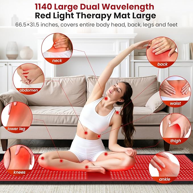 nalax Red-Light Therapy Mat for Body: 66.5''X31.5'' Foldable Infrared Red Light Therapy Pad with 90min Timer Setting - 660nm & 850nm Home Light Therapy for Neck Back Legs Knee Recovery with 1140 LEDs