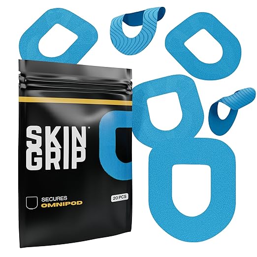 Skin Grip Insulet Omnipod 5 Adhesive Patches Waterproof & Sweatproof (Also Fits Omni pod Dash), Pre-Cut Medical Tape, Ultimate Insulin Pump Protection, Diabetic Sensor Covers, 20-Pack, Blue