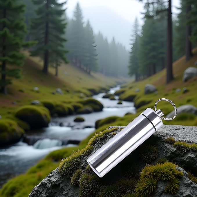 Silver Small Portable Pill Box Keychain, Aluminium Alloy Mini Pill Organizer Case Container for Purse,Waterproof Metal Pill Holder Medicine Bottle for Outdoor Camping Travel Personal Pill Organizers