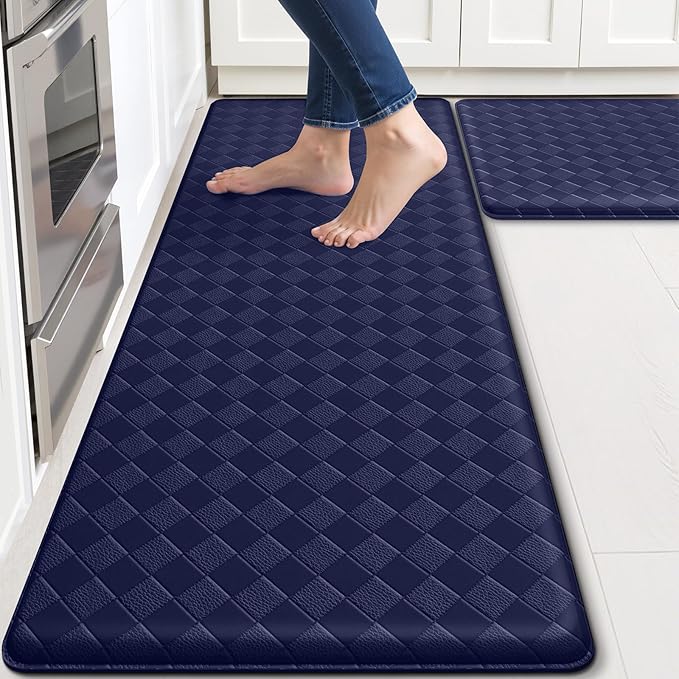 Kitchen Mats, 2PCS Kitchen Rugs, Cushioned Anti Fatigue Kitchen Mats for Floor, Non-Slip Standing Desk Mat, Waterproof Kitchen Rug Set for Kitchen, Floor, Office,17.3"×30"+17.3"×47",Blue
