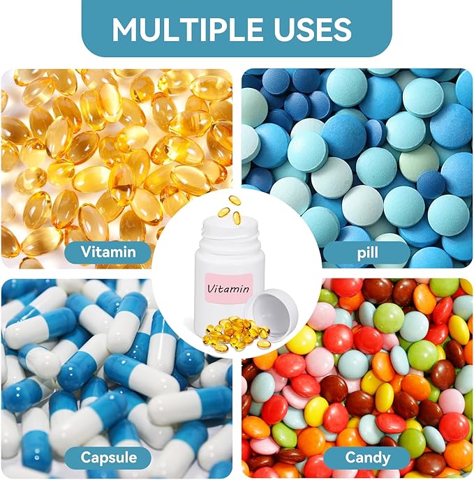 10 Pack Travel Pill Bottles - White Food Grade Plastic with Screw Caps & Labels, Small Pill Organizer for Pills, Vitamins, Capsules
