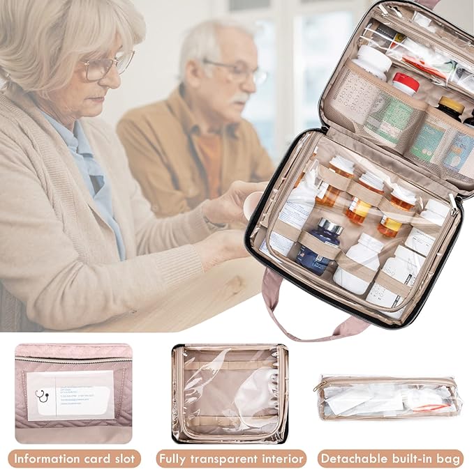 BAGSFY Medicine Bag for Traveling, Pill Bottle Organizer Storage, Large Medication Travel Case, Pills Box for Vitamin, First Aid Kit Bags Empty. (Comes with Weekly Pill Organizer)