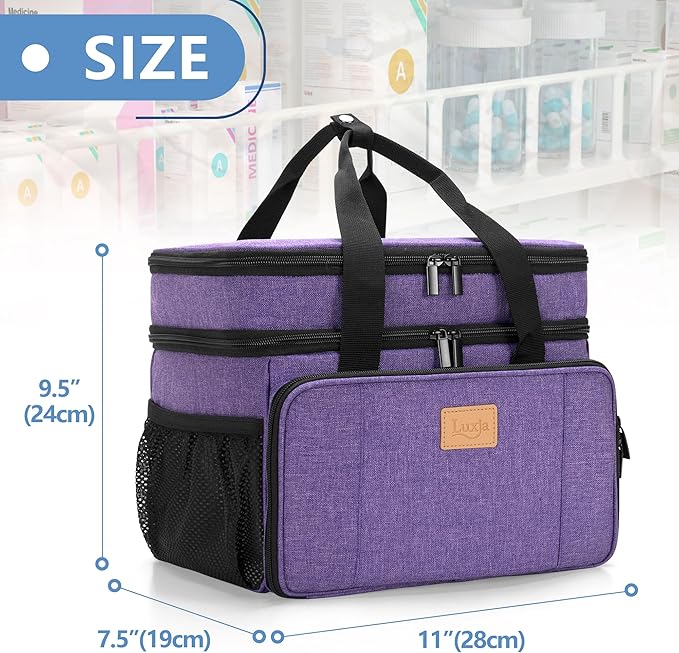 LUXJA 2 Layers Medicine Bag with Detachable Divider, Pill Bottle Organizer Suitable for Home or Travel Use, Purple