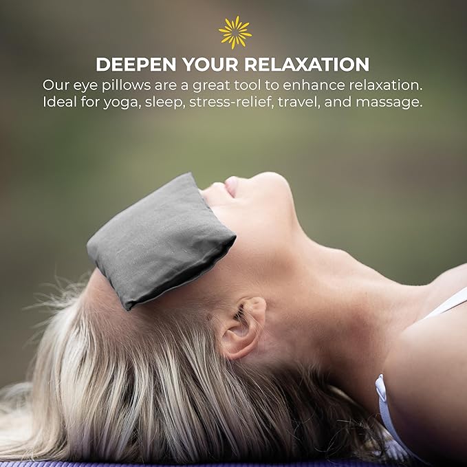 Sunshine Yoga 4-Pack Unscented Sateen Eye Pillows, Low-Luster, 9’’ x 4’’ Flaxseed Weighted Eye Mask for Sleeping, Hot or Cold Eye Therapy for Relaxation, Migraine, and Headache, Charcoal