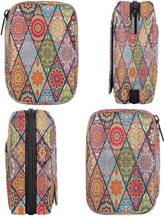 Color Mandala Geometric Bohemian Travel Pill Organizer Box Weekly Portable Pill Case Daily Pills 7 Day Small Birth Control Pills Container Removable Compartments for Medicine Vitamins Fish Oil