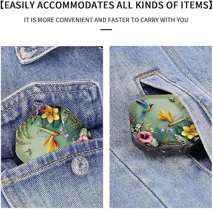 This Portable Hummingbird Tropical Flower Pattern 4 Compartment Pill Box Can Be Placed in A Pocket Or Wallet to Store Vitamins, Medicines Health Supplements Other Medications.
