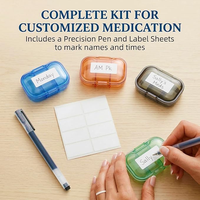 7 Pack 3 Compartment Small Pill Box, Portable Pill Case for Purse and Pocket, Moisture Proof Travel Pill Organizer for Medicine, Vitamins and Fish Oil, Small Pill Organizer Travel Case