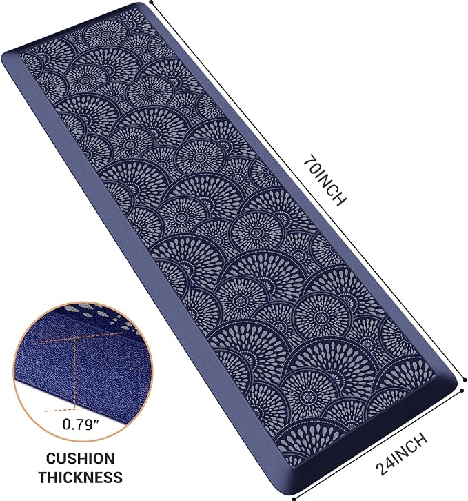 Mattitude 4/5 Inch Kitchen Mat, 24x70in Heavy Duty Ergonomic Comfort Foam Standing Desk Mat, Waterproof Non-Slip Standing Mats and Rugs for Kitchen, Office, Blue