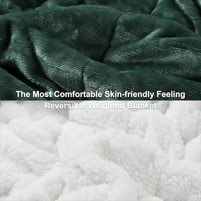 Alomidds Weighted Blanket Queen Size 20lbs 60 x 80 inches, Adult Weighted Blankets with Soft Plush Fleece,Fluffy Thick Warm Sherpa & Cozy Flannel Heavy Blanket for Sofa Bed, Forest Green
