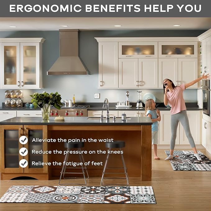 Ashler Kitchen Mats Cushioned Anti-Fatigue Kitchen Rugs, Non-Slip Waterproof Kitchen Floor Mats, Ergonomic Comfort Foam Standing Rug for Kitchen, Office, Floor, Laundry, Sink, 17x29 in, Blue