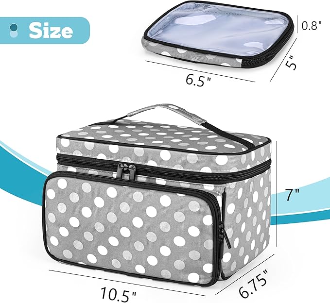 LUXJA Medicine Bag with 2 Detachable Clear Pouches,Travel Pill Bottle Organizer with Detachable Dividers, Gray Dots