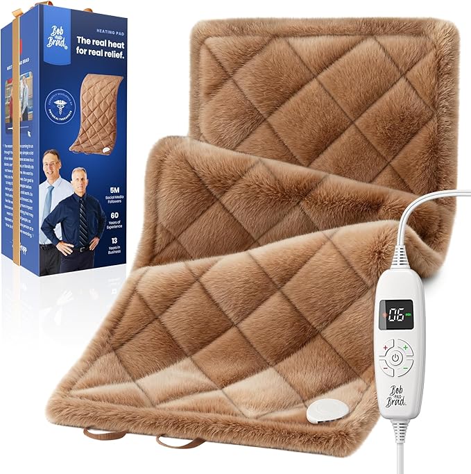 BOB AND BRAD Far Infrared Heating Pad, FSA-HSA Eligible Weighted Electric Heat Pad for Back, Period Cramps & Muscle Pain, 6 Heat Levels, Adjustable Belt, Auto-Off & Moist Heat Therapy, Large 12x24