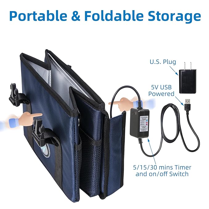 UV Sanitizer Box, 12L Portable Sanitizing and Cleaning Machine with 3-Level Timer, Foldable UVC Cleaner Box for Toys, Mask, Towel, Key, Ozone Free UV Cleaning Sanitizer Machine