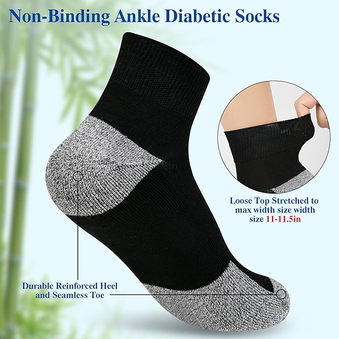 Diabetic Socks for Men,6 Pairs Ankle Mens Diabetic Socks,Diabetic Neuropathy Socks for Men Size 9-11/10-13/13-15.