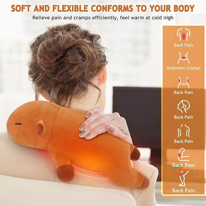 Capybara Heating Pad for Cramps & Menstrual Pain Relief,Cute Stuffed Animal Electric Heating Pad,USB Powered Heated Stuffed Animals,14''Portable Plush for Neck/Back/Shoulder,Gift for Women Wife Girls