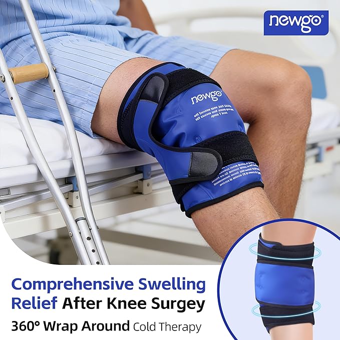 NEWGO Knee Ice Pack Wrap, Ice Pack for Knees Cold Compression Therapy for Knee Replacement Surgery, Arthritis Pain, ACL, Swelling, Sports Injuries (21.7" x 9.8") - Blue