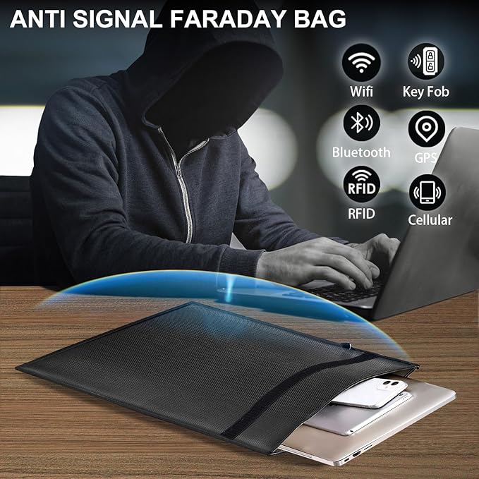 5 Pack Faraday Bags, Large Faraday Cage with Handle, Anti-Tracking Faraday Bag for Laptops & Tablets & Phones & Car Keys, Fireproof & Waterproof RFID Signal Blocker Bag